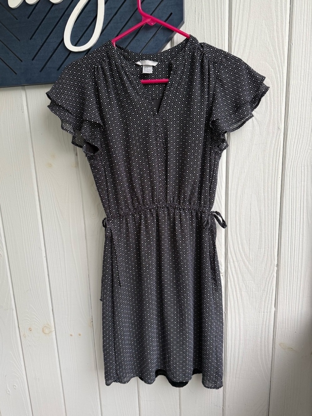 H&M Black Midi Dress with White Dot Print
